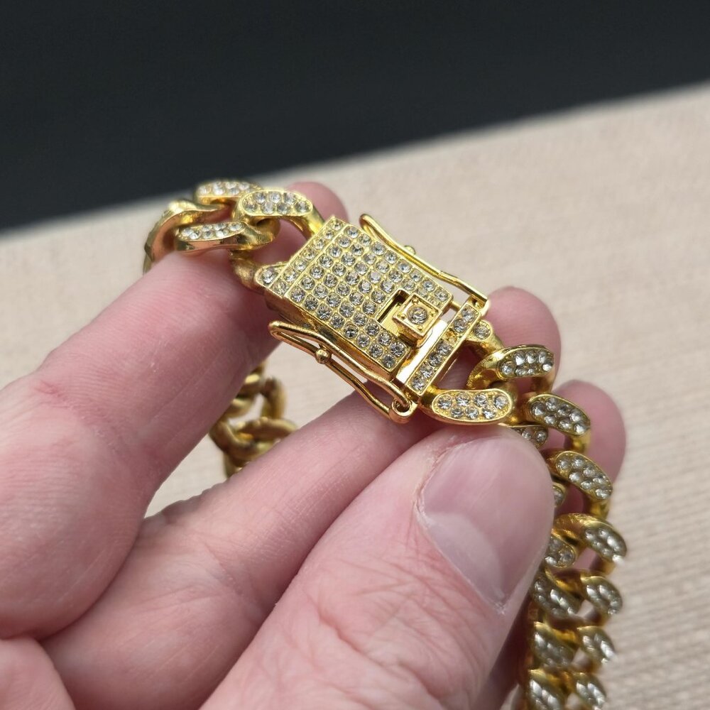 20 Inch Gold Plated Never Give Up Pendant Bling Necklace B983 - Picture 8 of 10